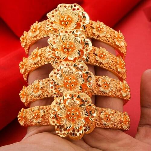 4pcs Dubai Bangle For Women Indian Bracelet Africa Ball Jewelry Gold color Bangle&Bracelet Ethiopian Wedding Bride Jewelry