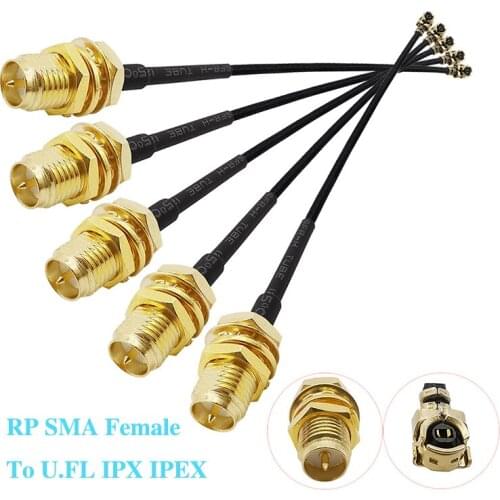 5pcs RP SMA Female to U.FL/IPX/IPEX UFL to SMA Female RG1.13 Antenna RF Cable Assembly RP-SMA-K for Mini PCI PCIe FPV