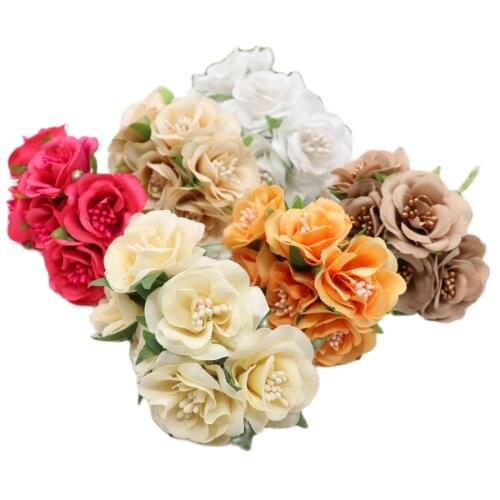 6pcs/Bunch Yellow Stamen Cherry Artificial Flower For Wedding Home Decoration Accessories Floral Scrapbooking DIY Craft Supplies