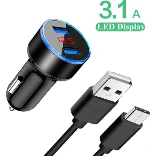 Type-c USB Cable Car Charger 3.1A Dual USB Phone Adapter For Samsung Galaxy A21S A31 A41 M31 M31S M51 A01 A11 Note 8 9 10 20 Pro