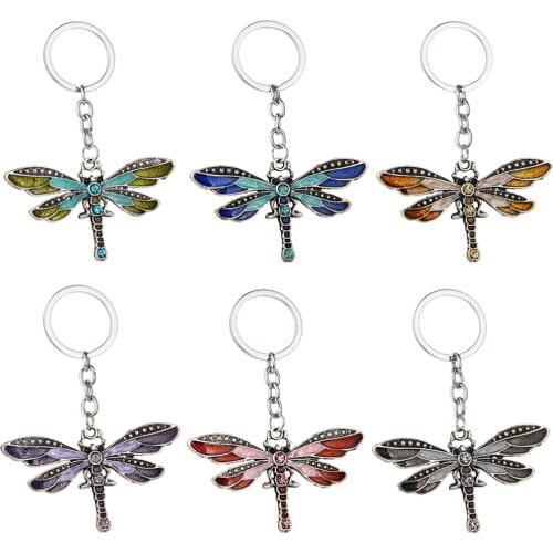 Butterfly Charms Keychains Dragonfly Key Chains Rings Crystal Insects Pendants Keyrings Women Girls Accessories Presents Jewelry