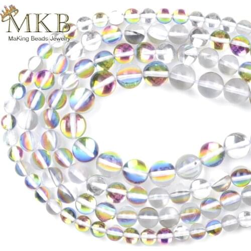 Natural Stone Rainbow Colors Glass Round Beads For Jewelry Making 6/8/10/12mm Spacer Loose Beads Diy Bracelet Jewellery 15"