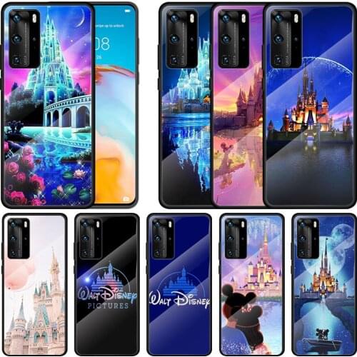 Tempered Glass Cover Disney Cartoon Disneyland Park Castle For Huawei P40 P30 P20 P10 Pro Plus Lite 5G 2019 Phone Case