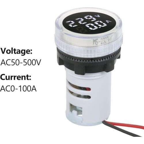Mini Round Digital Volt-ammeter Voltammeter Ammeter Voltmeter Double LED Voltage& Current Meter Panel Meter AC50-500V AC0-100A