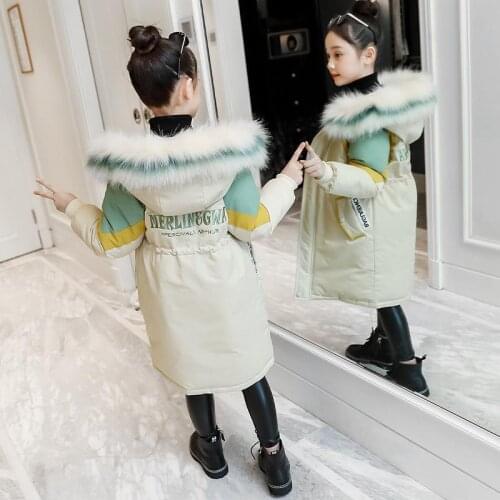 -30 Winter Children clothing Down cotton Jacket Teen Warm faux fur Coat Outerwear Outfit Kids Parka Girls Hooded clothes 4-15Yrs