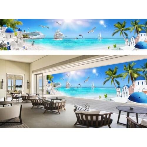 Giant large love sea view coconut beach hd TV background wall decoration mural wallpaper