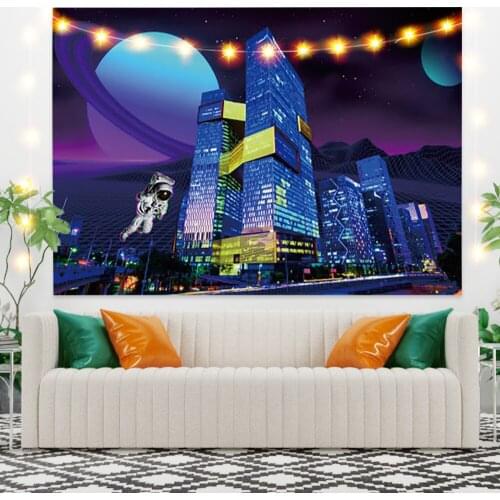 Blue with Purple City Scenery Tapestry Vintage Exotic Summer Plant Nature Frame for Bedroom Photography Wall Decor