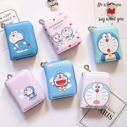 Doraemon Pattern Womens Fashion Prints Mini Wallets Coin Purse Large Capacity Clutch PU Leather Ladies Card Holder Wallets