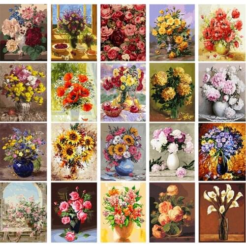 Paintmake color Flower DIY Paint By Numbers no frame for Home room Decoration Rose Oil Painting on Canvas Wall Art Picture Gift