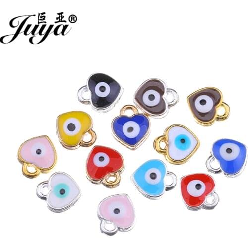 JUYA Floating Evil Eyes Charms Pendants For Jewelry Bracelet Making 8x7mm 15pcs Heart Shape Handmade Pendant Crafts Suppliers