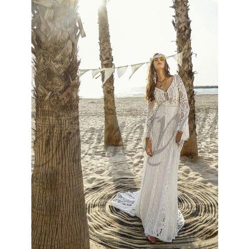 Fashion Wedding Dresses New In Pattern Bridal Lace Gowns Plus Size Free Shipping Big A-Line V-Neck Floor-Length Long Sleeves