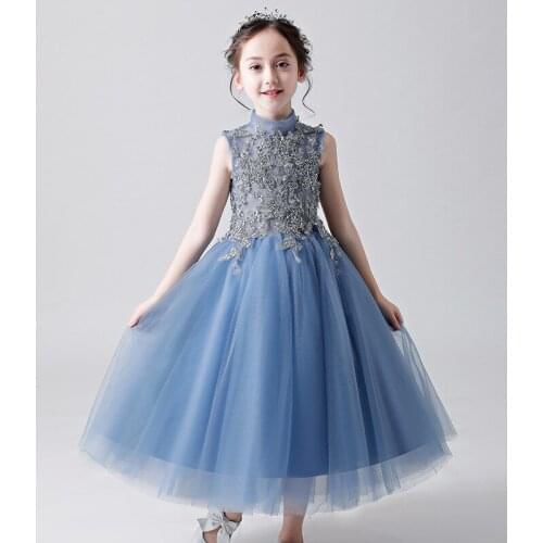 Flower Girls Birthday Banquet Lace Stitching Dress Elegant Girl Evening Party Dress Princess Flower Girls Eucharist Party Dress