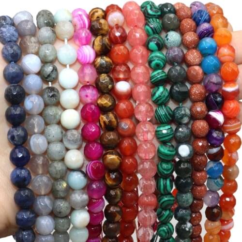 Natural Faceted 4 6 8 10mm Labradorite Jaspers Agates Amazonite Turquoises Stone Spacer Beads For DIY Jewelry Making Bracelet