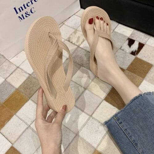 2021 New Summer High-heeled Flip-flops Fashion Seaside Beach Platform Sandals and Slippers Womens Shoes