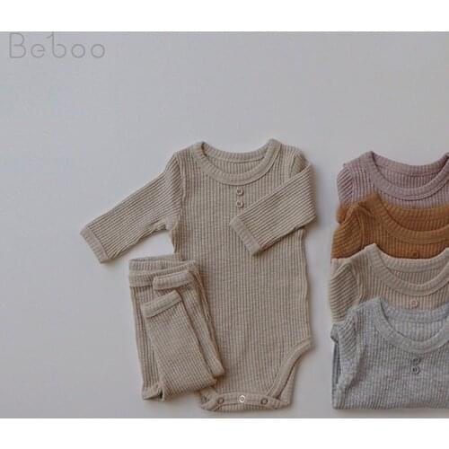 Spring And Autumn New Baby Clothes Sets Girls Long Sleeve Elastic Creeping Suit Newborn Korean Solid Color Jumpsuit Pants Suits