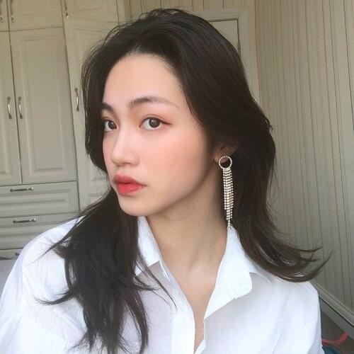 Summer New Fashion Personality Earrings With Hollow Round Rhinestone Long Tassel Earrings For Charming Girl