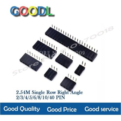 10PCS 1X/2/3/4/5/6/8/10/40 PIN Single Row Right Angle FEMALE PIN HEADER 2.54MM PITCH Strip Connector Socket 3p/4p/6p/8p/20p/40p