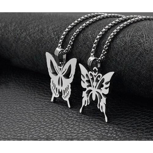 Butterfly Pendant Hip-Hop Hollow All-match Titanium Steel Necklace Jewelry Student Accessories