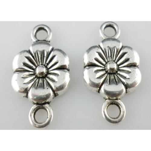 45pcs Tibetan Silver 1 to 1 Holes Flower Charms Bails Connectors Pendants 10x17mm Jewelry Findings