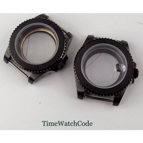 Fully black 40mm Watch Case Parts Fit For NH35A NH36A Miyota8215 821A ETA2836 Movement Sapphire Glass PVD coated glass case back