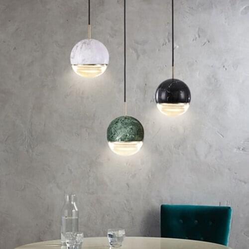 Postmodern Marble Ball Chandelier Nordic Creative Crystal Art Design Decor LED Light Restaurant Bar Bedroom Bedside Living Room
