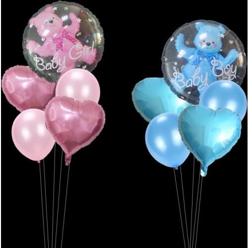 5pcs 24inch Bear Balloons In The Transparent Ball In Ball Baby Shower boy Girl Birthday Party Decoration Gender reveal Decor