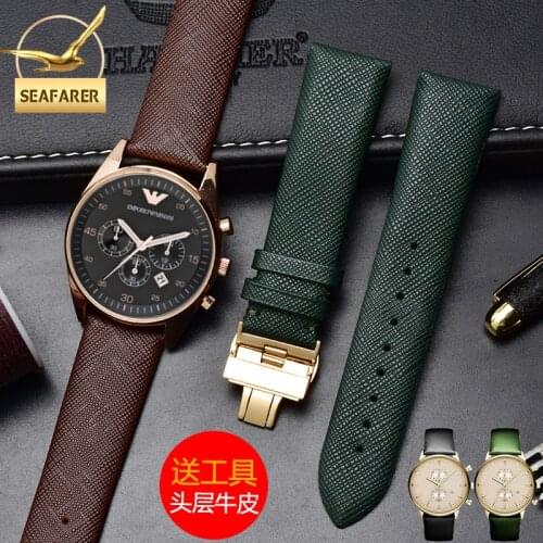 Genuine Leather Lizard Pattern Watch Strap for Armani Ar1674 Ar0382 Green Brown Strap Mens Butterfly Clasp Watch Band 20 22mm
