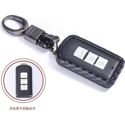 Carbon Fiber Silicone Smart Car Key Case Cover For Mitsubishi Outlander 2016 Lancer 10 Pajero Sport ASX L200 Keyring Holder Case
