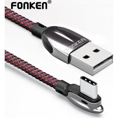 FONKEN 3A Fast Charge Type C USB Cable 90 Degree USB C Bend Game Charging Cable Android Phone Charger 90 Angle Type-C Data Cord