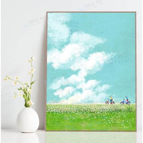 Green Watercolor Sky Snow Japan Landscape Posters Prints Sakura Flower Living Room Wall Art Pictures Home Decor Canvas Painting