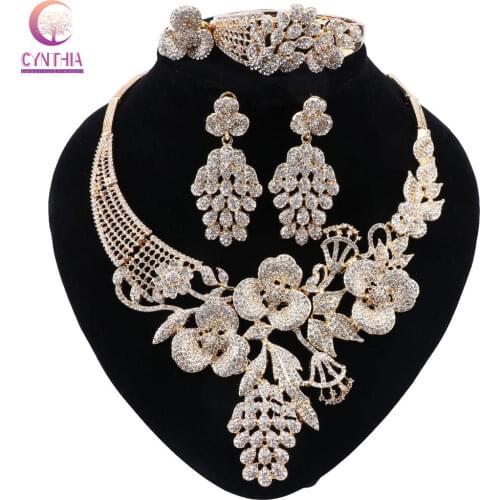 CYNTHIA Exquisite Dubai Gold color Necklace Earrings Set Women customer Nigerian Wedding Fashion African Beads Jewelry Set