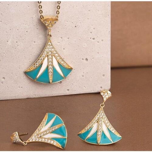 SA SILVERAGE Jewelry Set Mermaid Tail Necklace Blue Skirt Necklace and Earrings Female 925 Sterling Silver