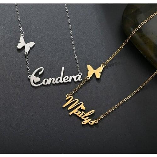 Mini-World Fashion Custom Name Necklace With Cute Butterfly Stainless Steel Personality Women Jewelry Anniversary Birthday Gift