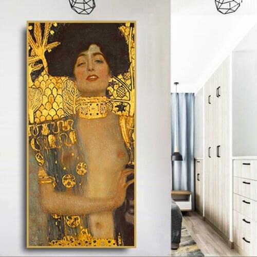 Judith and Holofernes Gustav Klimt Famous Paintings Print Canvas Painting Artwork Posters Gold Wall Art Pictures for Home Decor