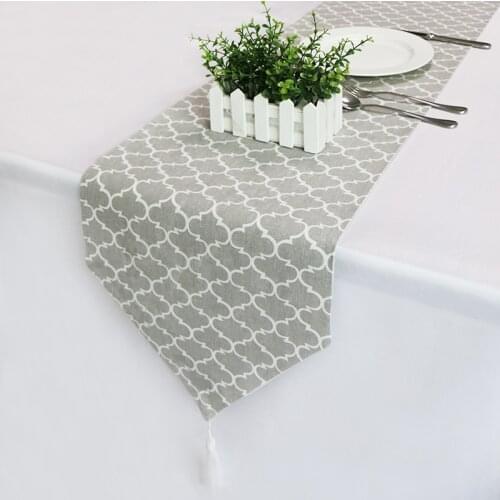 1pcs Gray Vintage Linen Table Runner Classic Table Cloth With Tassels Table Runners Modern Home Hotel Party Dining Table Decor