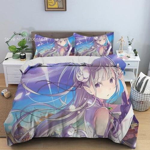 2/3 Pcs Life In A Different World From Zero Bedding Set Anime Cartoon Duvet Cover Set For Friends Gift Bed Cover Set Pillowcas