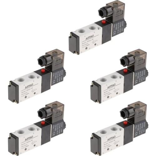 5pcs 4V210-08 Solenoid Valve 5 Way 2 Position Pneumatic Air-Operated 1/4 BSPT 24V