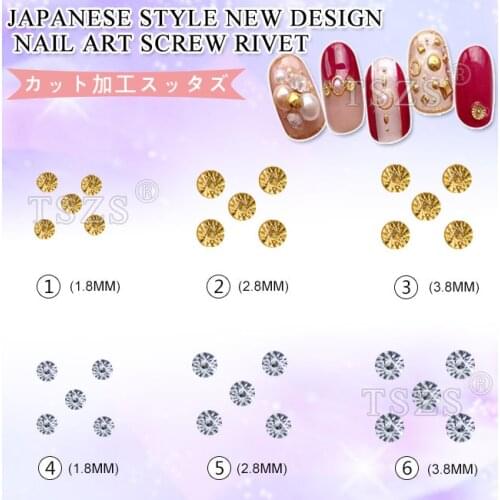 50PCS/LOT Japanese 2.8mm 3.8mm Nail Studs nail accessories tools round Gold silver 3D Metal screw Rivets Nail Art Decorations