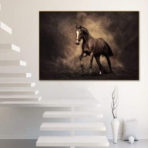 Abstract Painting on Canvas Pictures for Living Room Brown Horse Racing Animals Cuadros Decoracion Salon Wall Art Poster Prints