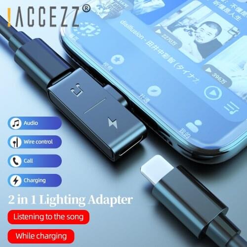 !ACCEZZ 2 in 1 Audio Headphone Adapter 8 Pin Charging For iPhone 12 11 Pro XS X 8 7 Plus Converter Dual Lighting Cable Splitter