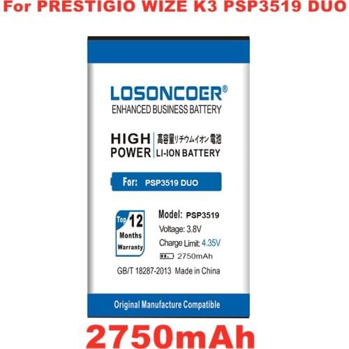 LOSONCOER 2750mAh PSP3519 DUO Batteries For Prestigio Wize K3 3519 PSP3519DUO PSP3519 PSP 3519 DUO Mobile Phone Battery