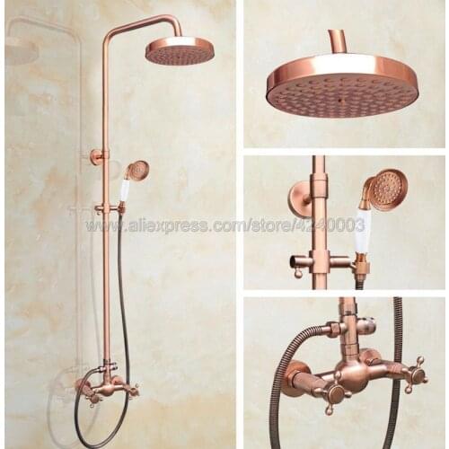 Antique Red Copper Wall Mounted Shower Faucet Valve Mixer Tap Hand Shower Wall Mount Sprayer Set Krg525