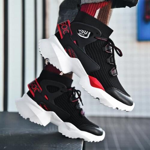 Large Size High Top Chunky Mens Sneakers Socks Mens Summer Sports Shoes Sport Men Running Black Knit Tenisky Trainers GMD-0628