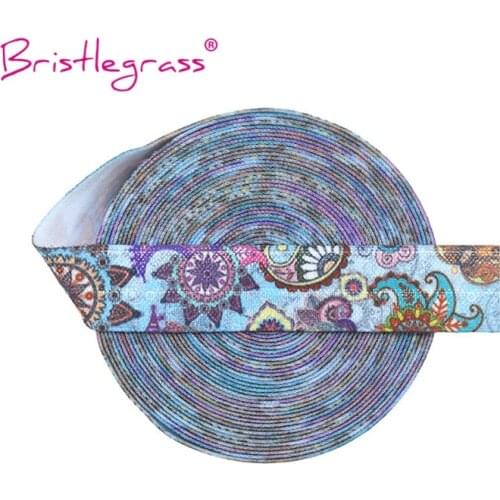 BRISTLEGRASS 2 5 Yard 5/8" 15mm Paisley Print FOE Fold Over Elastics Spandex Satin Band Hair Tie Headband Tutu Dress Sewing Trim