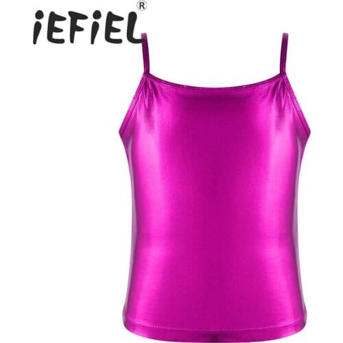 Kids Girls Clothes Shiny Metallic Tank Top Solid Color Girl Camisole Tops Children Dance Costume Performance Workout Clothing