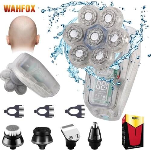 WAHFOX Electric Shaver For Men Transparent Care Digital Display Hair Trimmer Beard Razor Wet Dry Men Shaving Machine