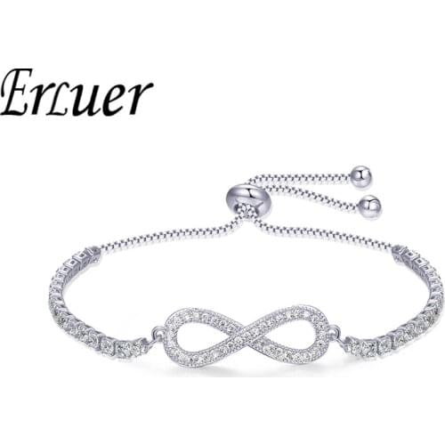 ERLUER Cute Luxury Sliver Bracelets For Women Cubic Zirconia Adjustable 8 Shape Charm Bracelets Girl Party Gift Jewelry