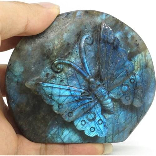 Butterfly Figurine Natural Labradorite Carved Animal Statue Home Ornament Gift 3.38"