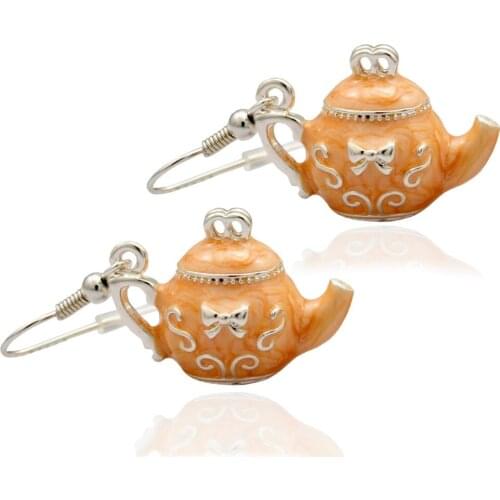 Tea Pot Bow Tie Art Deco Dangle Hoop Fairytale Brincos Earrings For Women Party Wonderland Fancy Dress Jewelry Oorbellen