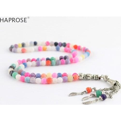 100% Natural weathering agate Multi-color bracelets Islamic Muslim tasbih Allah Rosary Womens Party necklace 99 beads agate